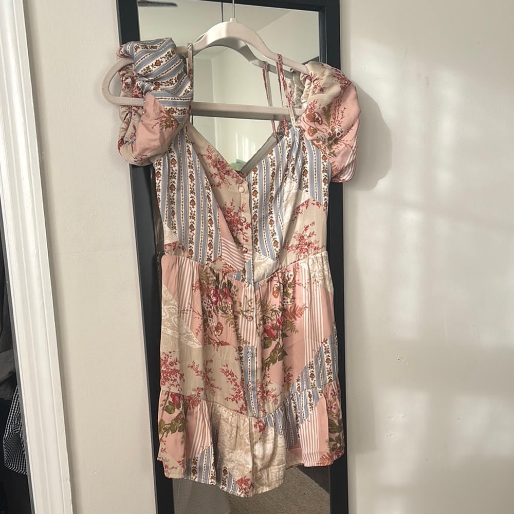 Floral Patchwork shirt Dress with Puff Sleeves